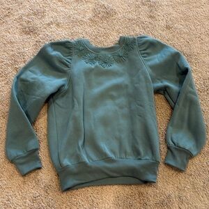 Puff sleeve floral appliqué sweatshirt